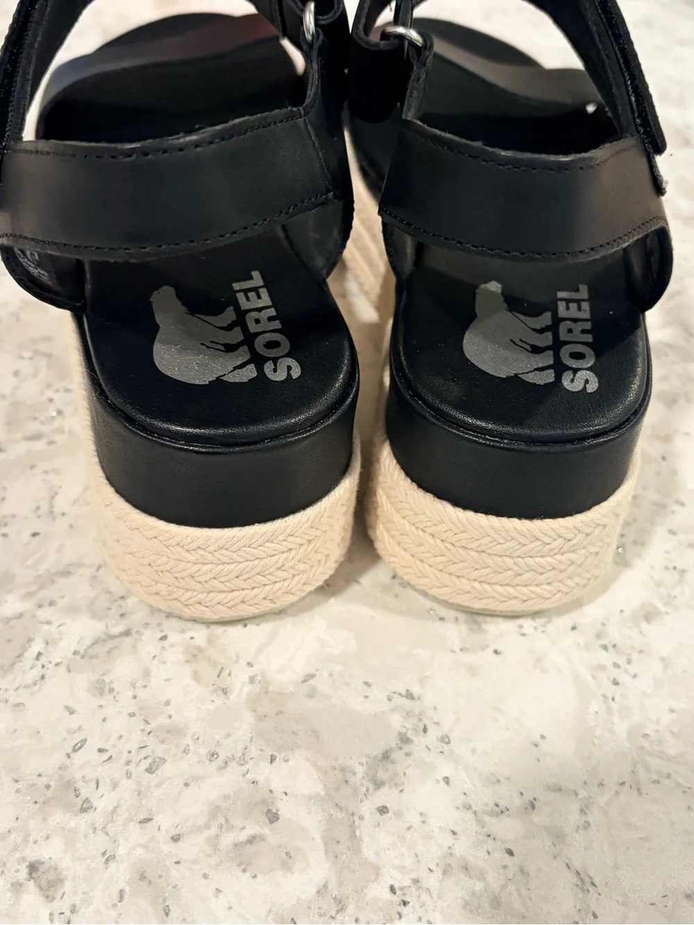 NWOT. Sorel Cameron Black Espadrille Sandals with Ankle Strap. Size 7.5.